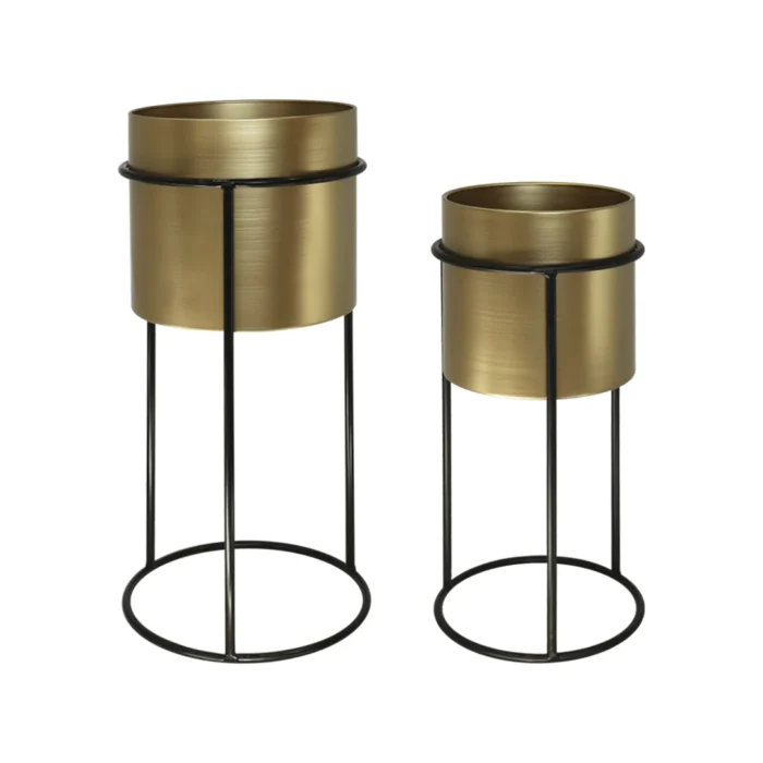 SET DE 2 MACETAS DECORATIVAS METALICAS EN ACABADO DORADO Y NEGRO - Image 12