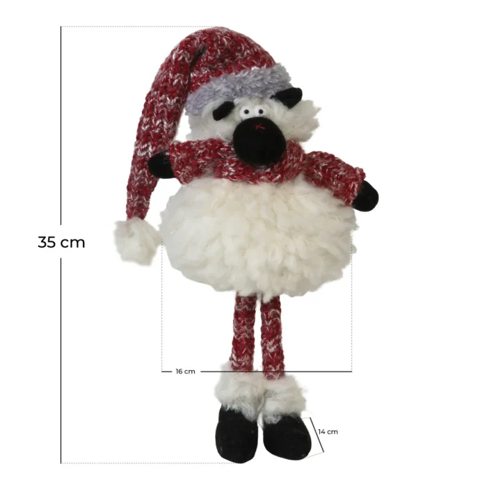 Oveja Esponjoso de Peluche en pie con Gorro de Punto Rojo - Image 2